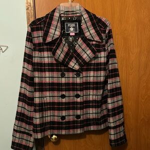 PINK Victoria's Secret Black and Pink Plaid Pea Coat